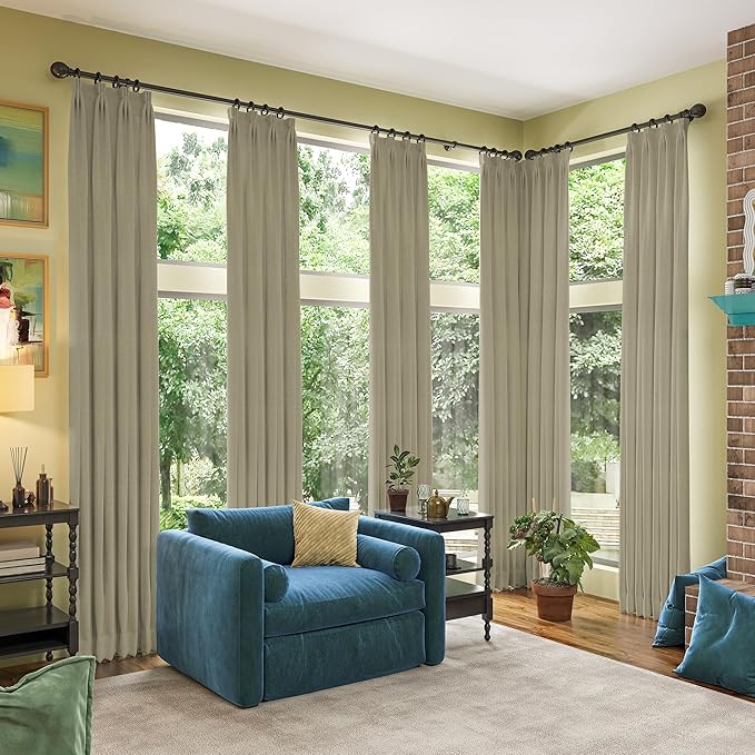 RAIN CITY Blackout Large Curtains for Living Room, 108 Inch Long, Full Light Blocking Linen Blend With Hooks, Pinch Pleat Look for Office Bedroom Apartment, 2 Panels, Taupe