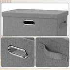 Large 17" 36 Quart Collapsible Stackable Storage Bins with Lids, 1 Pack Grey Foldable Fabric Closet Storage Boxes with Lids, 4 Handles Heavy-duty Linen Cube Baskets for Bedroom