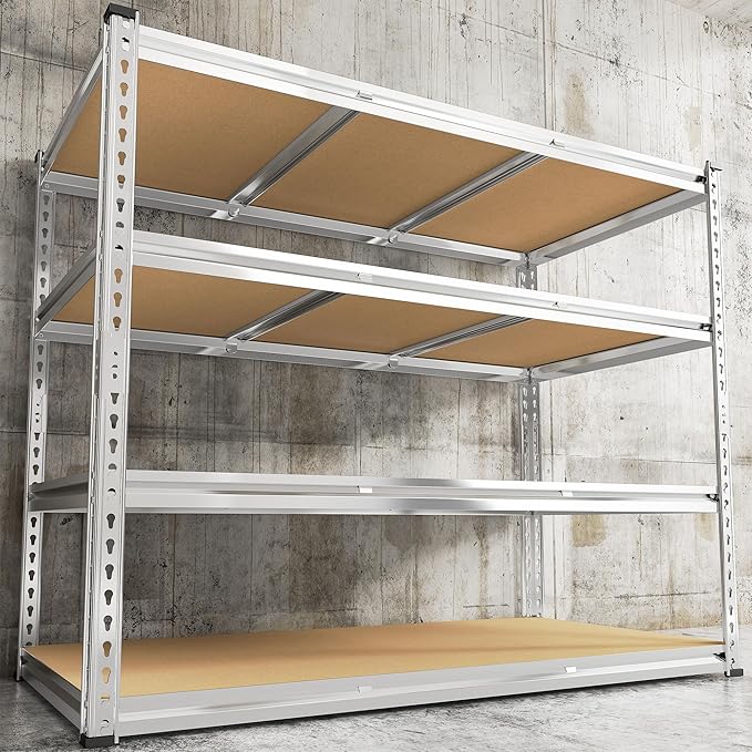 REIBII Garage Shelving, 4 Tier Storage Shelves Load 2550LBS, Adjustable Garage Shelving Heavy Duty, Metal Shelves Unit for Basement, Warehouse, 48" W x 60 "H x 24" D, Galvanized