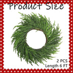 Watayo 2 Pcs Christmas Norfolk Pine Garland, 6 Ft Dense Real Touch Pine Garland Ornament, Realistic Artificial Pines Greenery Garlands for Mantle, Table, Fireplace, Indoor, Outdoor Xmas Decoration