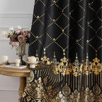 Grommets Blackout Long Window Curtains Black Gold-52W*95L 2PCS Drapes for Bedroom