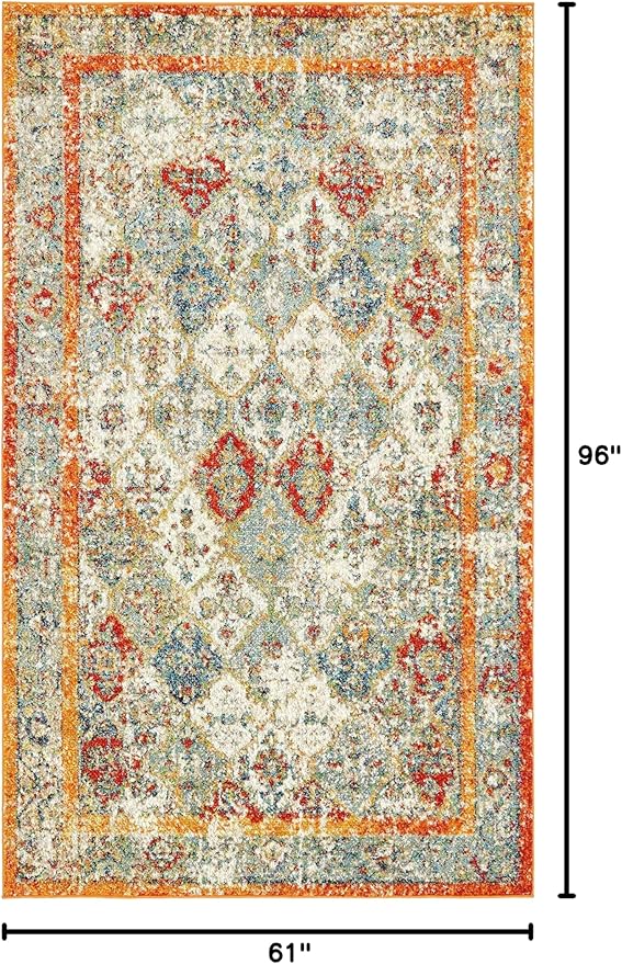 Unique Loom Rosso Collection Vintage, Traditional, Bohemian, Geometric, Distressed, Southwestern Area Rug, 5' 0" x 8' 0", Beige/Orange