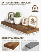 Marsmiles 31.5" Floating Shelves for Wall, Wooden Shelves with Invisible Brackets Set of 2, Rustic Farmhouse Wall Mounted Shelf for Kitchen Bathroom Living Room Study, Rustic Brown