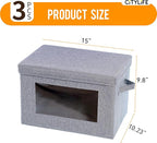 Citylife 3-Pack Collapsible Storage Bins with Lids, Linen Fabric Foldable Storage Boxes, Cube Closet Organization for Clothes, Blankets and Books, Gray