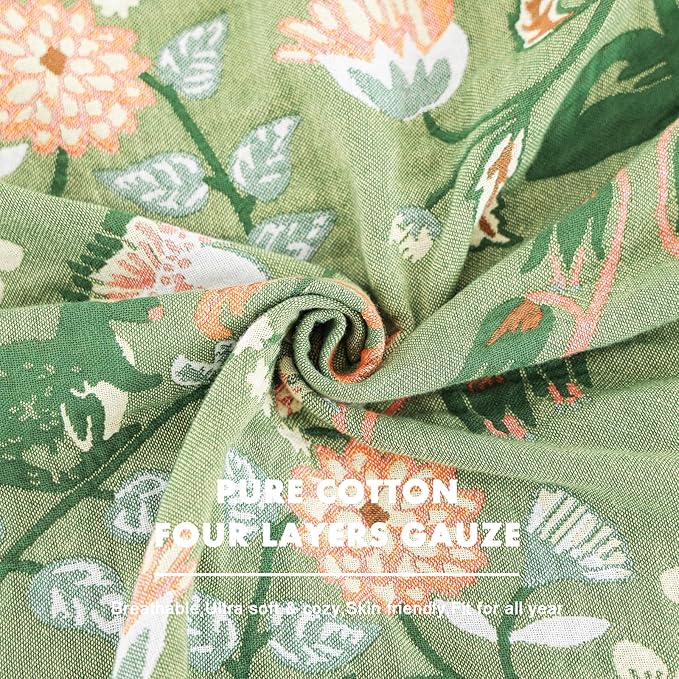 MSGKV Cotton Bed Blanket for Couch and Sofa Blankets for Living Room Bedroom Reversable Florals and Animals Throw 90"x98" Breathable Cozy Boho Blankets