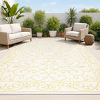 JONATHAN Y Vintage Filigree Indoor Outdoor Area Rug 4X6 Cream/Yellow, Charleston Textured Weave for Backyard, Patio, Porch, Easy-Cleaning, High Traffic, Pet-Friendly, Non-Shedding (SMB106M-4)