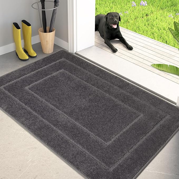 PURRUGS Dirt Trapping Door Mat 32" x 47", Non-Slip/Skid Machine Washable Entryway Rug, Dog Doormat, Super Absorbent Welcome Mat for Muddy Wet Shoes and Paws, Grey