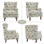 Lumibee Wingback Accent Chair, 2 Set High Back Floral Armchairs in Fabric,Comfy Upholstered Reading Single Sofa Chairs with Solid Wood Legs for Living Room,Bedroom,Office-Plants Beige