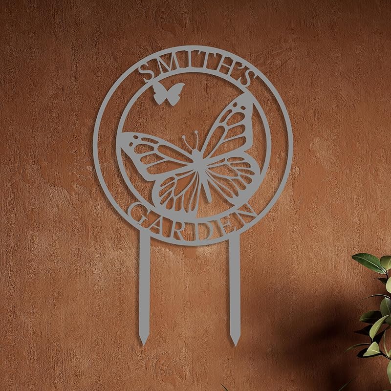 Custom Butterfly Metal Garden Sign with Stakes, Metal Yard Art, Personalized Butterfly Home Garden Decor, Garden Family Name Sign for Outdoor New Home Gift for Outside, Patio Decor, Housewarming Gift