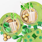 Whaline 4Pcs Round St. Patrick's Day Placemats Embroidered Shamrock Place Mats Green Clover Dinner Table Mats for Home Spring Irish Holiday Birthday Party Decor