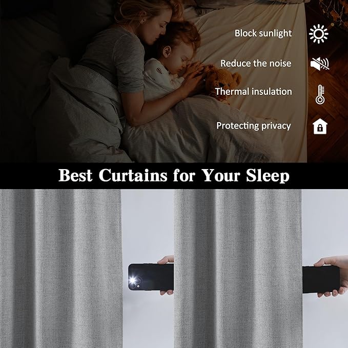 RAIN CITY Grey Blackout Curtains&Drapes 104 Inch Long, Back Tab Pinch Pleated Look Draperies with Hooks Thermal Curtains for High Living Room Sliding Door 50 Wide Set of 2