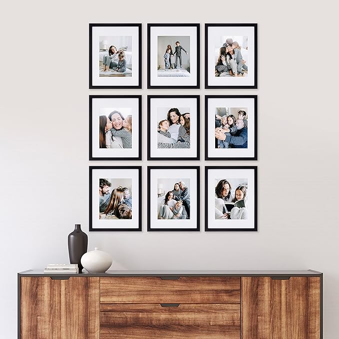 Sheffield Home 9 Piece Gallery Wall Frame Set, 11x14 in. matted to 8x10 in. (Matte Black)