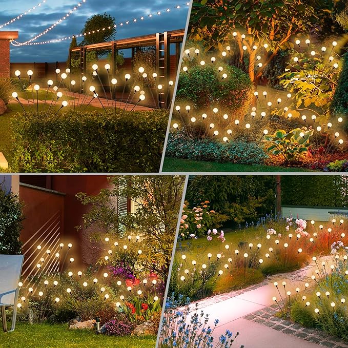Solar Lights Outdoor Waterproof,6 Packs 48LED, Garden Decor, Patio Decor, Firefly Lights Solar Outdoor, Unique Gifts for Women