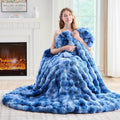 Lotus Karen Faux Fur Throw Blanket Tie-Dye Blue-Big Bubble Rabbit Fluff Blanket for Couch,Small Fluffy Fuzzy Cozy Blanket,Thick Furry Plush Shaggy Blankets,50x60 Inches