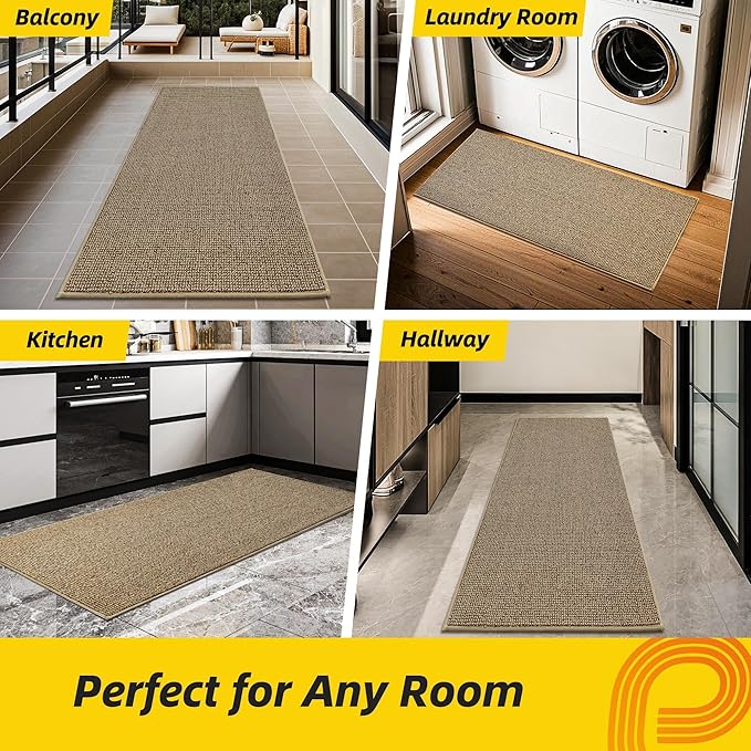 JSEI Dirt Trapper Door Mat 24"x60" Non-Slip Washable Entrance Mat, Dog Doormats, Absorbent & Fade-Resistant Floor Mats, Low Profile Welcome Mats for Entryway, Front Door, and Inside Entrance, Beige