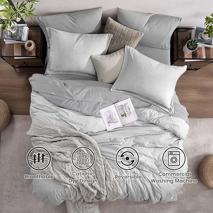 Monbix Full Size Comforter Set, Grey Bedding Comforter for Full Size Bed Set Reversible, Bedding Sets Full 7 Pieces, Cationic Dyeing Bed in a Bag with Comforter, Sheets, Pillowcases & Shams