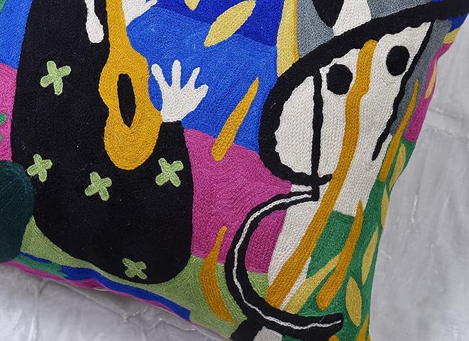 Matisse Decorative Pillow Cover - Music Modern Chair Cushion| Modern Farmhouse Pillows | Flower Outdoor Pillow | Mid Century Chair Cushions |Hand Embroidered Wool Size 18x18