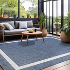 Bordered Outdoor Rug 8x10 Washable Outside Carpet for Indoor Patio Porch Waterproof Easy Cleaning Non Shedding Area Rugs Blue 8 x 10