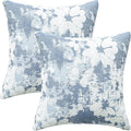 Jacquard Throw Pillow Covers 18x18 Inch Set of 2 - Vintage Floral Boho Pillow Cases with Botanical Pattern | Farmhouse Decor for Couch Living Room | Soft Textured Neutral Trio Dusty Blue 18" x 18"