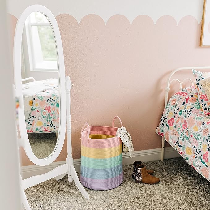 OrganiHaus Cotton Rope Basket for Rainbow Classroom Decor 15x18 | Toy Basket for Pastel Room Decor | Playroom Organization and Storage | Toy Bins & Book Basket | Tall Blanket Basket for Living Room