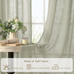 LAMIT Short Linen Curtains 40 Inch Length, Sage Grey Small Window Semi Sheer Drapes Light Filtering Bronze Grommet Neutral Panels for Cafe/Basement, 2 Panels Set, 34 x 40 Inch