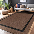 Bordered Outdoor Rug 6x9 Washable Outside Carpet for Indoor Patio Porch Waterproof Easy Cleaning Non Shedding Area Rugs Nut Brown - Black 6 x 9