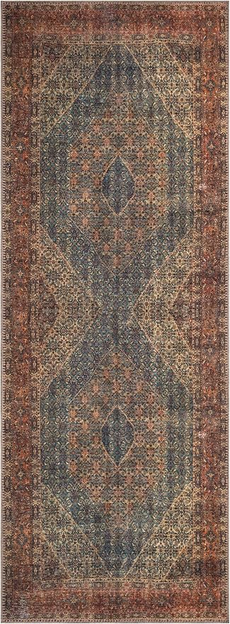 Keen Home Design 2x10 Rug - Machine Washable Runner Rug with Non-Slip Backing, Ideal for Hallway, Entryway, Kitchen, Laundry Room - Vintage, Easy Clean, Durable, Low Pile - (2'6" x 10')