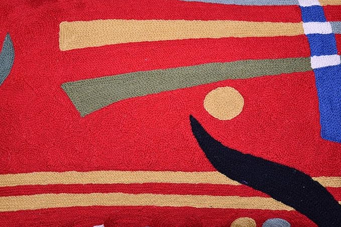 Lumbar Kandinsky Red Abstract Pillow Cover Modern Throw Pillowcase Chair Cushion Contemporary Farmhouse Pillowsham Couch Handembroidered Wool Size 14x20