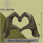 Top Brass Large Rustic Heart Hands Sculpture, 9 3/4” Resin Love Statue – Romantic Decor Accent for Shelf or Mantel – Perfect for Wedding, Valentine's Day or Anniversary (Rustic Wood Grain)