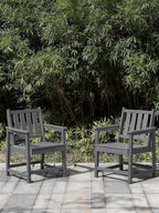 Patio Dining Chair Set of 2, HDPE Outdoor Dining Chair, Ergonomic HDPE Dining Chairs with Deep Seating, All Weather Outdoor Chairs Furniture for Backyard, Deck, Garden, Poolside, Smoke Gray