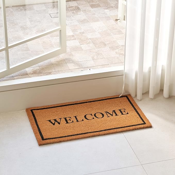 KANKUN Coco Coir Door Mat with Heavy Duty Backing, Welcome Doormat (17" x 30"), Doormat Entrance (Welcome2-2Pack)