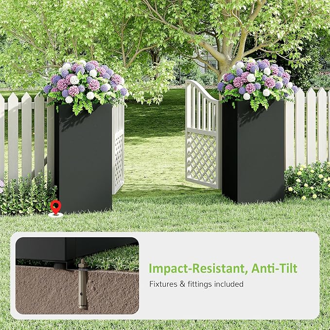 Set of 2 Planter Box Outdoor 30"H x 14.4"W x 13.6"D- Tall Planters for Outdoor Patio/Porch, All-Weather with Anti-dumping Kit, Durable Galvanized Steel, Modern Design for Plants, Flower, Garden