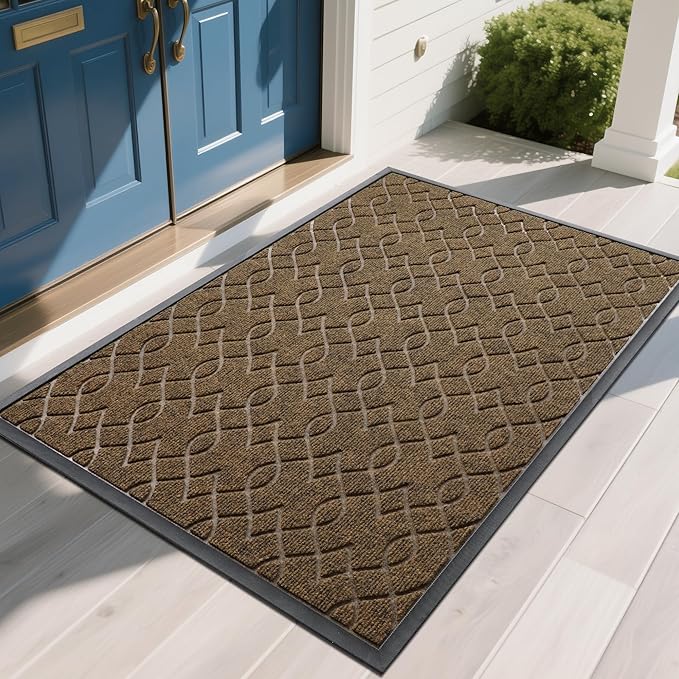 Yimobra Front Door Mat Outdoor Indoor 60x36, All-Season, All-Weather, Heavy Duty Welcome Door Mats Outside Entrance, Non Slip Porch Patio Entrance Mat, Brown