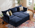 102.6" Luxury Modular Sleeper Sofa Bed 6 Seat Reversible Sectional Couch Deep Seat with Storage Chaises Removable Cover for Living Room, Apartment - Chenille Blue