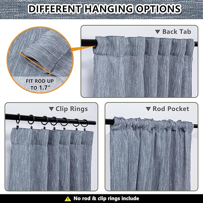 MYSKY HOME 108 Inches Long Ceiling Curtains, Light Filtering Boho Window Sheer Drapes for Living Room Patio Sliding Door Back Tab Elegant Look, 50" Wide x 108" Long, Dusty Blue, 2 Panels