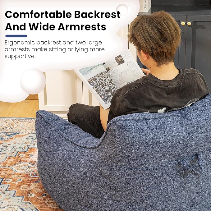 Bean Bag Chair for Adults, Comfy Tufted Bean Bag Chair Sofa with Armrests, Lazy Beanbag Chair with Foam Filler Stuffed Bean Bag Couch Sofa for Reading in Bedroom, Living Room and Dorms