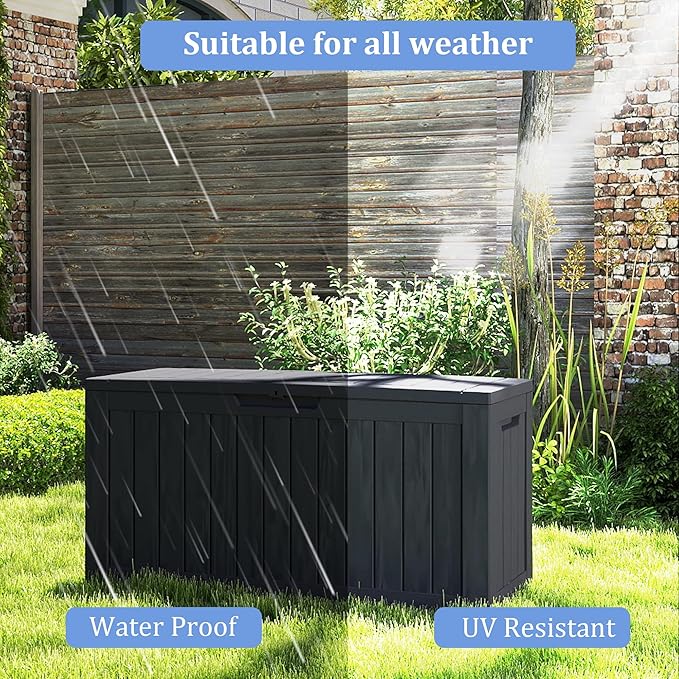80 Gallon Outdoor Storage Box with Wheels, Waterproof Lockable Resin Deck Box Patio Storage Bin for Pool Accessories Cushion Furniture, Garden Tools, UV-Resistant Outside Delivery Black