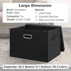 Large 17" 36 Quart Collapsible Stackable Storage Bins with Lids, 1 Pack Black Foldable Fabric Closet Storage Boxes with Lids, 4 Handles Heavy-duty Linen Cube Baskets for Bedroom