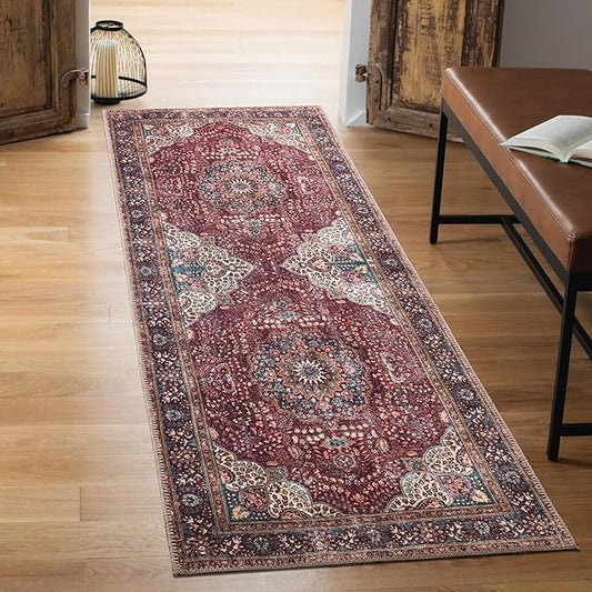 Keen Home Design 2x7 Rug - Machine Washable Runner Rug with Non-Slip Backing, Ideal for Hallway, Entryway, Kitchen, Laundry Room - Vintage, Easy Clean, Durable, Low Pile Rug - (2'6" x 7')
