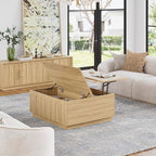 Lift Top Coffee Table with Storage, Modern Coffee Table with Arched Design, 31.5" Square Tea Table with Wood Grain, Boho Multifunctional Center Table for Living Room, Office, Oak