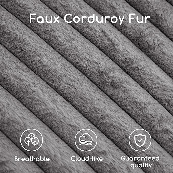 HIGOGOGO Round Stuffed Pouf Ottoman, Stripe Faux Fur Poufs with Foam Chunk Filling, Furry and Fluffy Pouf Foot Stool Storage Ottoman, 20 X 15 Floor Poufs Foot Rest for Living Room, Grey