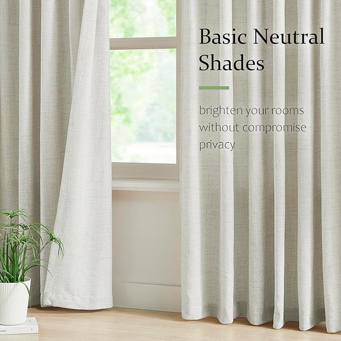 FMFUNCTEX Pinch Pleated Curtains 96 Inches Long for Living Room,Cream Beige Semi Sheer Faux Linen Textured Pleat Drapes for Bedroom with Hooks, Light Filtering Farmhouse Window Drapes 2 Panels