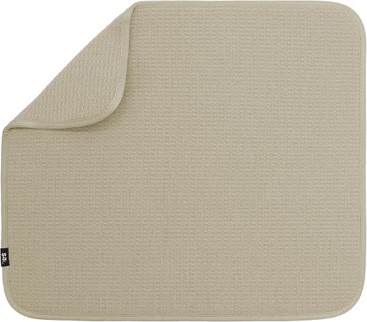 S&T INC. Dish Drying Mat, 16” x 18”, Absorbent Microfiber Kitchen Counter Mat, Dish Drying Pad for Dishes, Utensils, Pots and Pans, Large, Pure Cashmere