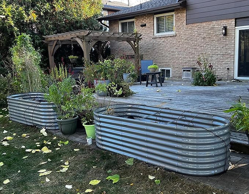 1 Pack 8x3x2FT Galvanized Raised Garden Bed Kit Oval Metal Ground Planter Box Outdoor Bottomless Planter Raised Beds for Vegetables Flowers Herbs Fruits, Gray