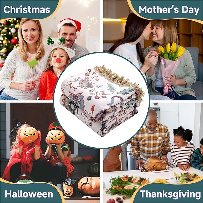 Boho Large Cotton Throw Blanket 80''x90'',Ultra Soft Rustic Quilt,Sofa Throw Cover with Tassels,Farmhouse Lightweight Knitted Throw for Bed,Travel,Couch,Home Decor