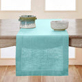 Solino Home Linen Aqua Blue Table Runner 132 Inches Long - 100% Pure Linen Extra Long Table Runner 14 x 132 Inch - Classic Hemstitch
