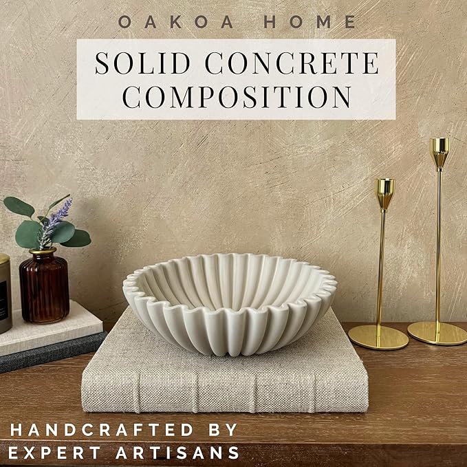 OAKOA Concrete Decorative Bowl - Organic Modern Home Decor Bowl - Decorative Objects - Cement Fruit Bowl - Modern Organic Home Decor