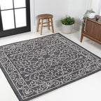 JONATHAN Y Vintage Filigree Indoor Outdoor Square Area Rug 6X6 Black/Gray, Charleston Textured Weave for Backyard, Patio, Porch, Easy-Cleaning, High Traffic, Pet-Friendly, Non-Shedding (SMB106G-6SQ)