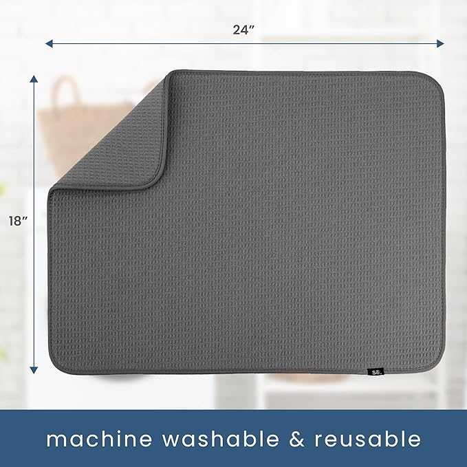 S&T INC. Dish Drying Mat XL, 18” x 24”, Absorbent Microfiber Kitchen Counter Mat, Dish Drying Pad for Dishes, Utensils, Pots and Pans, Extra Large, Charcoal