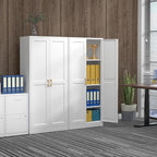 60" Tall Metal Pantry Cabinet, White Kitchen Pantry Storage Cabinet with 3 Adjustable Shelves and Gold Handles, Cupboard for Kitchen, Dining Room, Living Room, Bathroom